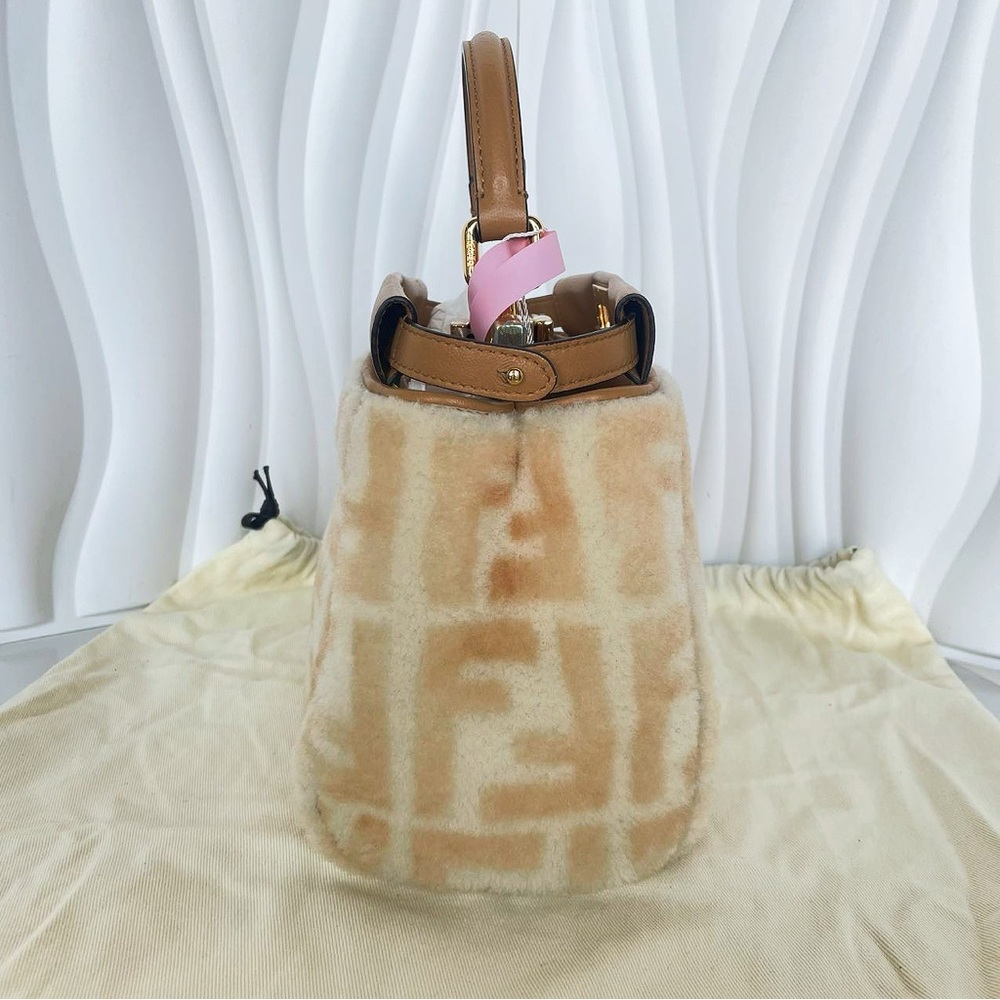 Fendi Peekaboo Shearling FF Motif Top Handle Bag - Picture 3 of 12